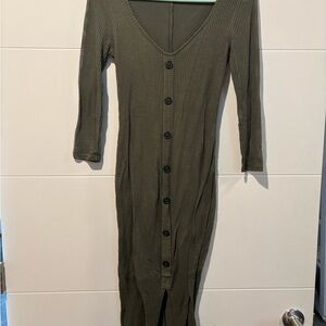 Express Green Ribbed Bodycon Dress with V-Neck